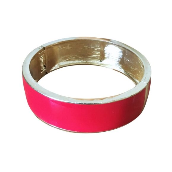 Red Enamel Clamp Bangle Bracelet with Gold Tone Metal, Letter J Initial - Picture 3 of 3